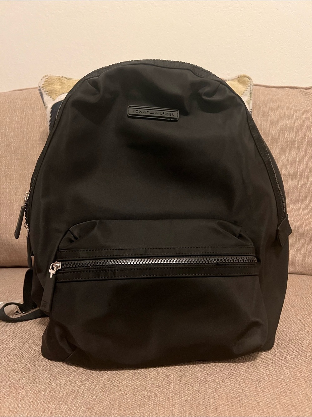 Tommy Hilfiger All Black Nylon Backpack NWOT Lightweight Everyday Bag